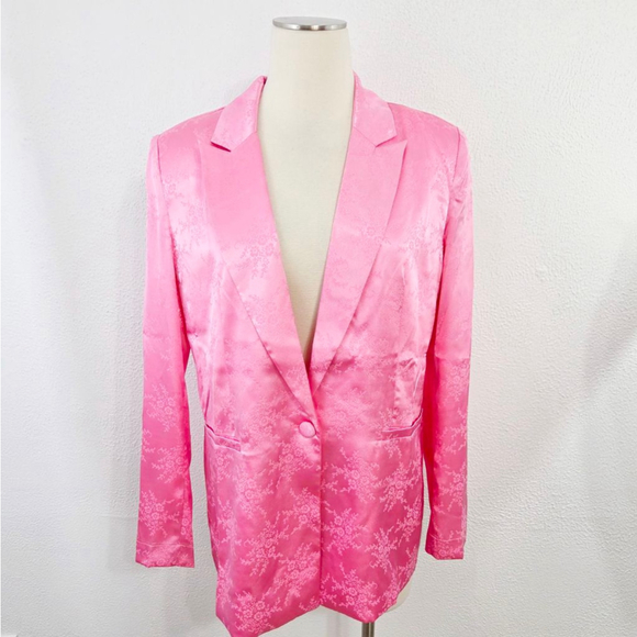 Klesis hot pink floral satin blazer jacket notch collar barbiecore small new NWT - Picture 2 of 8